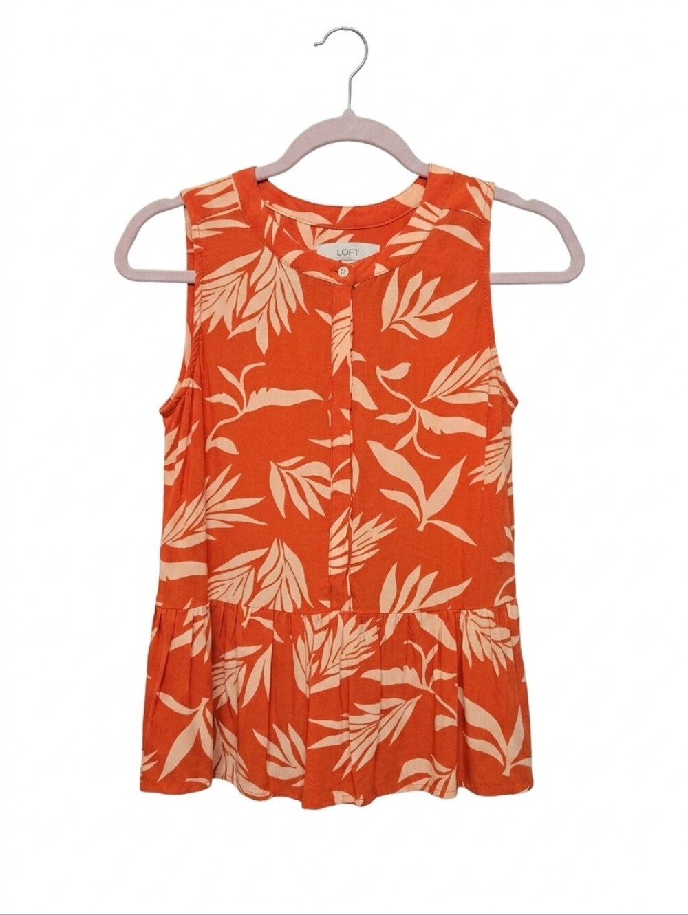 LOFT Sleeveless Hidden Trim Button Down Blouse Peplum Style Floral Print Sz XXS